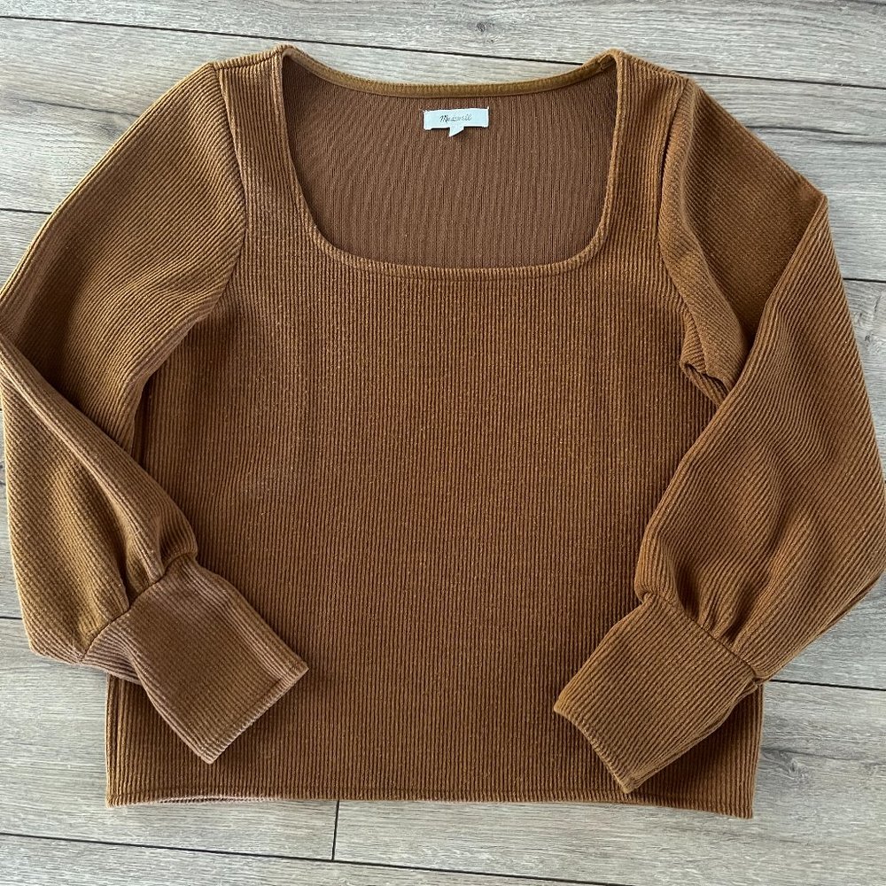 Madewell Ottoman Rib Squareneck Top in Chestnut